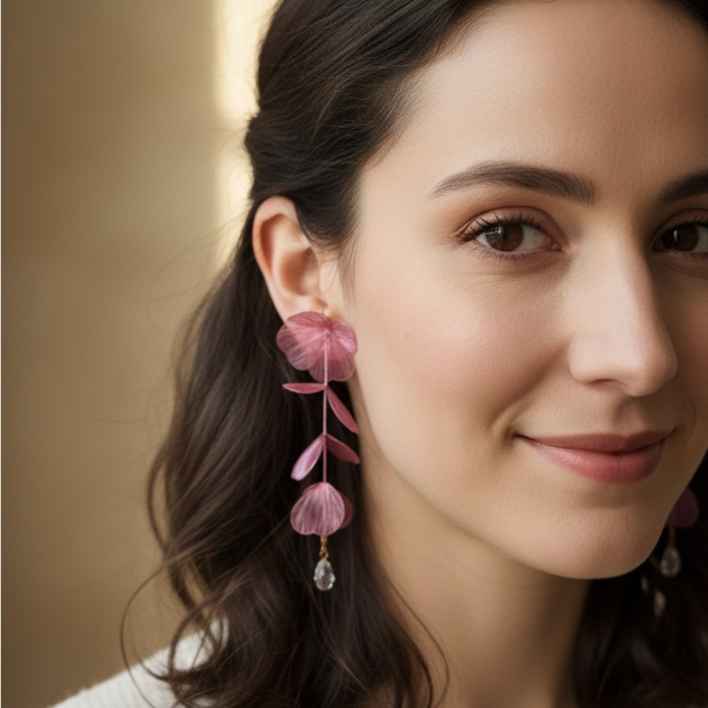 Elegant Pink Floral Drop Earrings